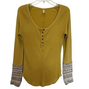 Free People Switch It Up mustard colored Thermal with sweater cuffs size medium